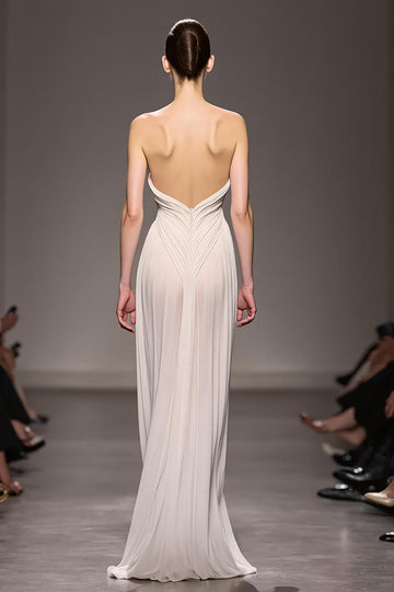 Ivory Sweetheart Ruched Sheath Evening Dress